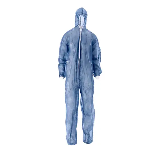 Blue disposable overall with PE coating