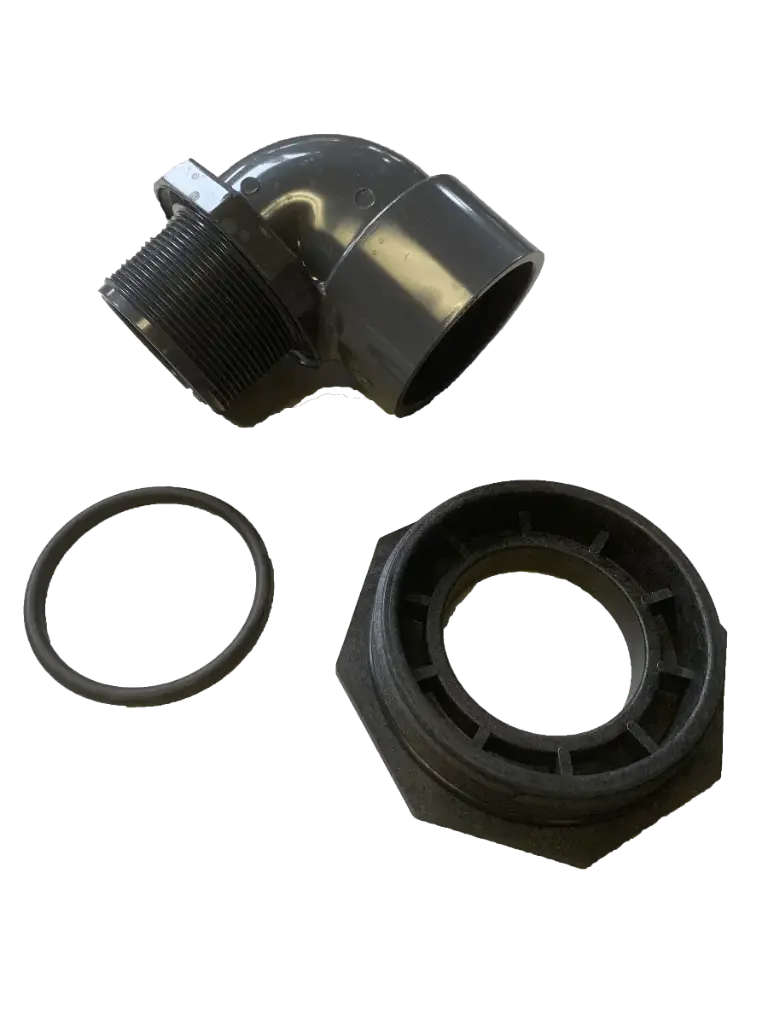 Elleboog PVC met adapter, 4" X 63 mm