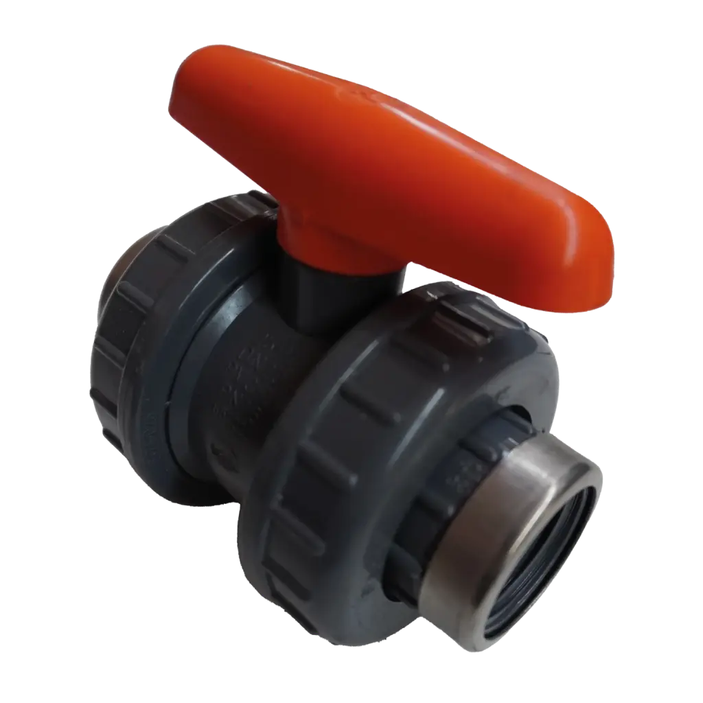Robinet à boisseau sphérique fileté VDL PVC double pivot et anneaux inox, PN16