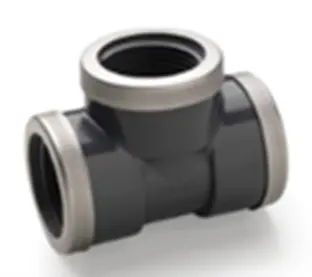 Threaded PVC T-piece with stainless steel ring 90° PVC